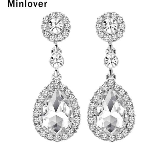 Minlover 2018 New Silver Color Austrian Crystal Classic Teardrop Earrings for Women Environmental Earrings Christmas Gifts EH070