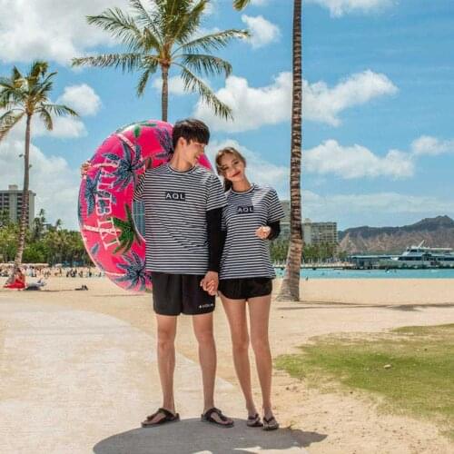 Mens Womens Long Sleeve Rash Guard Swimwear UPF 50+ Sun Protection Swim Shirts Athletic Tops & Bottoms Striped Surf Suits