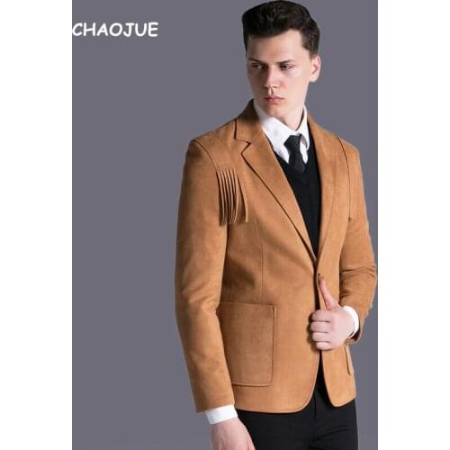 CHAOJUE Brand Suede Blazer for mens 2017 Autumn/Winter One Button Slim Fit Tassel Suit Jacket Europe Vintage Fashion Blazers