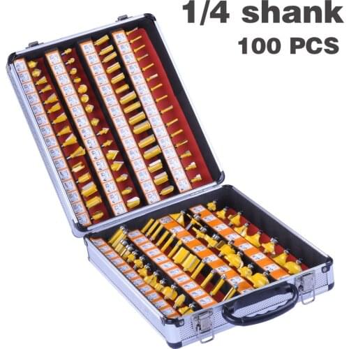 100pcs/set 6.35mm/ 1/4' Shank DIY Milling Cutter Router Bit Set Tungsten Carbide Engraving Woodworking Milling Cutter Sets