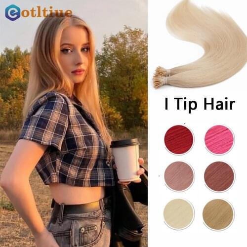 16''-26'' 50g 100 Strands Straight Real Human Hair Extension I Tip Stick Keratin Hair Pre Bonded Remy I Tip Hair Extension