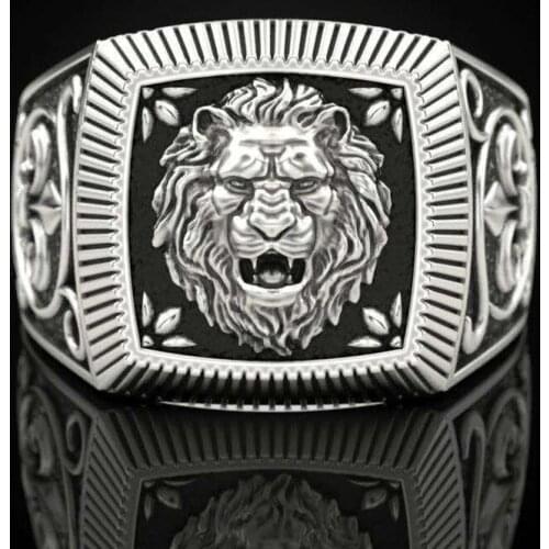 2020 New Big 3D Steampunk Domineering Lion Rings For Men Cool Silver Color Male Jewelry Punk Party Valentine Gifts