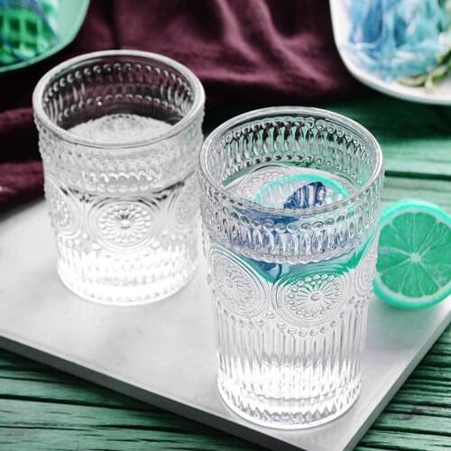 New Style 260/380ml Vintage Sunflower Engraved Single Layer Cold Drink Beer Glass Cup Tea Mug Kitchen Bar Drinkware Accessories