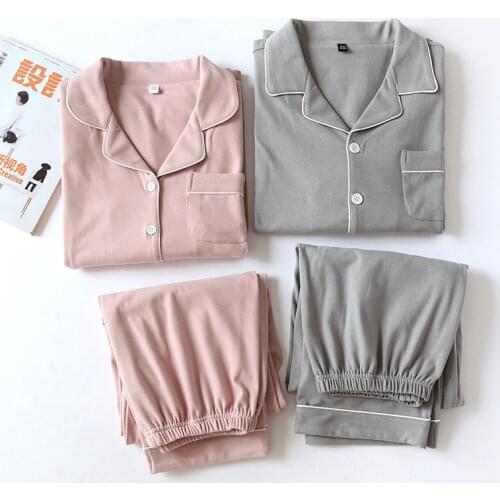 Couple Pajamas Set spring Autumn New Pyjamas Women And Men Pajamas Long Sleeve Sleepwear Men Lounge Pijama Pink/Gray