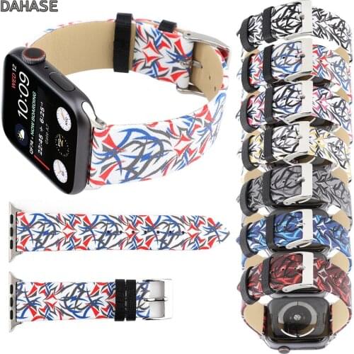 Colorful Thorns Printed Genuine Leather Strap for Apple Watch Bands Series 1/2/3/4 Replace Wrist Band for iWatch 44/42/40/38mm