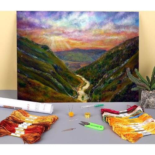 Natural Scenery Printed Fabric 11CT Cross-Stitch Complete Kit DIY Embroidery DMC Threads Sewing Craft Needlework Magic