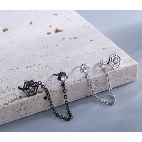 A Girl' 1pcs Ear Cuff Chain Ear Bone Clip on Earrings Black Spider Web Tassel Earrings For Women Jewelry New Earcuff