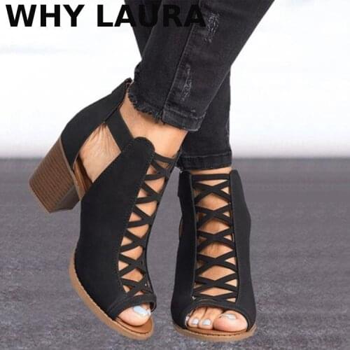 Peep-toe Peep-toe Dumpy gladiator Sandals with black Spring/summer peep-toe Plus-size 35-43 for women 2021