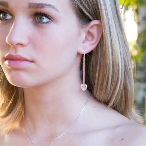 Cute/Romantic tassel chain earrings high grade heart pendant rose gold color gift drop earring for women