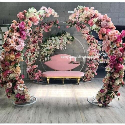 Wedding Outdoor Arch Moon Artificial Flower Decor Road Lead Stage Props Flower Stand Backdrop senyu2351
