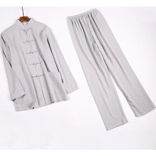 Mens Traditional Chinese Clothing Suit Tai Chi Kung Fu China Costumes Cotton Linen Casual Long Sleeve Pant Uniforms Tang Costume