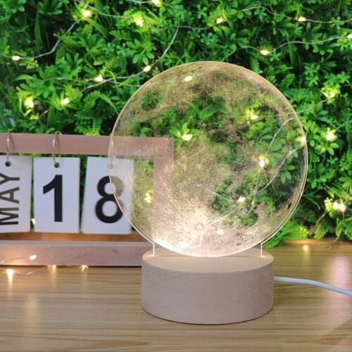 Creative Nordic Wooden Base 3D Moon Night Light Acrylic Usb Table Lamp for Kids Gift Home Office Room Decoration