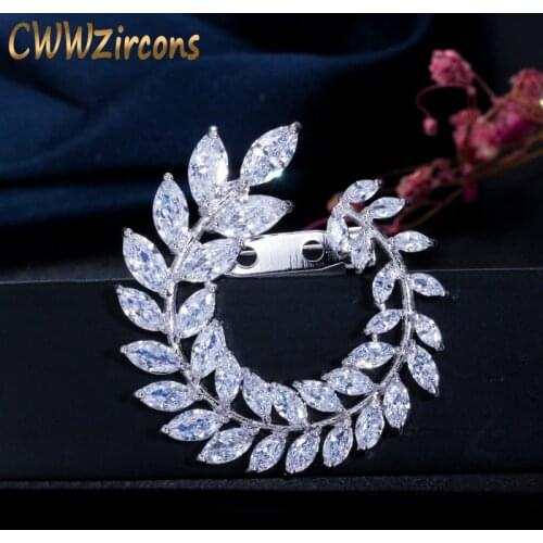 CWWZircons New Designer Olive Branch Leaf Cubic Zirconia Brooch for Women Fashion Lady Scarf Buckle Jewelry Accessories BH014