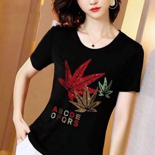 2020 New Spring Summer Diamonds Print T-shirt Women Cotton Tops Korean Clothes Short Sleeve Shirt Ropa Mujer Letter Tees