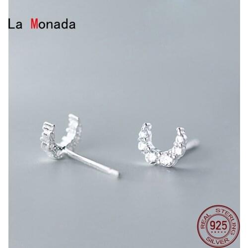 La Monada Womens Earrings Silver 925 Ear Piercing Moon 925 Silver Earrings For Women Fashion Silver Stud Earrings Small