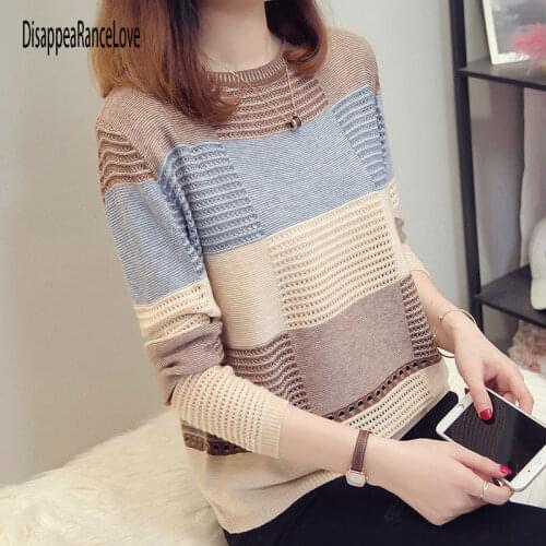 Vintage O-neck Plaid Sweaters Women Autumn Winter Full Sleeve Loose knitted Pullovers Korean Style Female Jumpers Sweater 2019