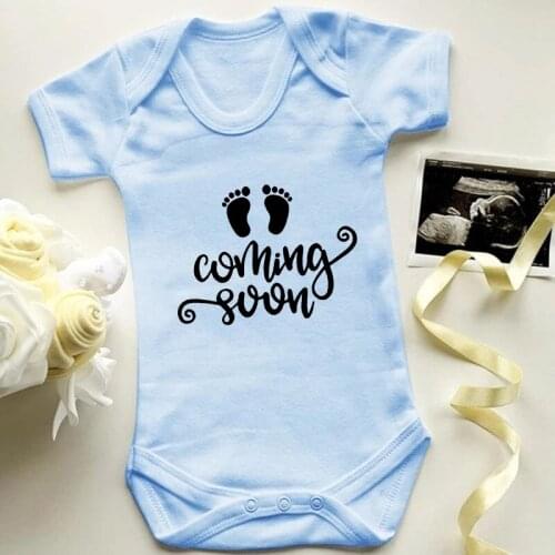 2022 Pregnancy Announcement Boys Girls Bodysuit Baby Coming Soon Ropa Outfit Summer Short Sleeve Baby Cotton Oneises