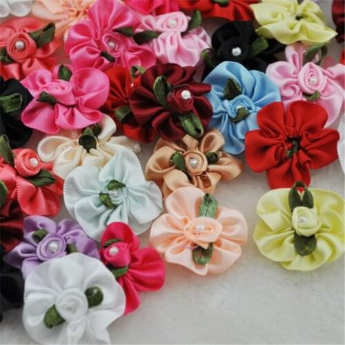 40pcs stain ribbon flower Handicraft wedding/sewing/appliques polyester E01