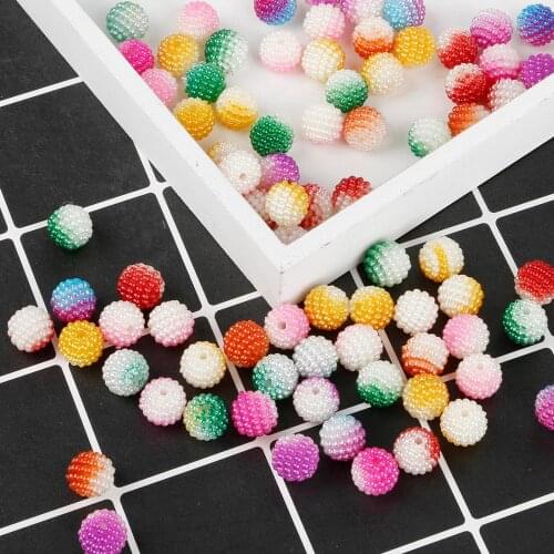 50pcs 10MM Bayberry Beads Imitation Pearl Beads Gradient Color Round Loose Beads Fit Europe Beads Jewelry Making DIY Accessories