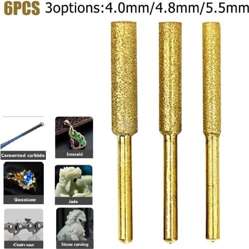 6PCS Diamond Chainsaw Sharpener Burr 4/4.8/5.5mm Grinder Chain Saw Drill Sharpener Carving Grinding Tools Hot Sale