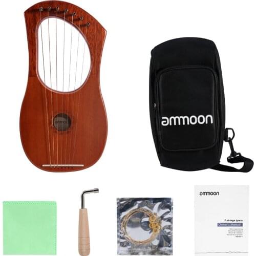 Ammoon Small 7-String Lyre Harp Lyre Piano Steel Wire Strings Mahogany Plywood Body Mahogany Veneer Topboard String Instrument