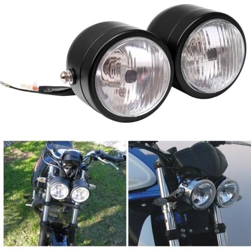 Black Twin Front Headlight Motorcycle Double Dual Lamp Street Fighter Universal For Harley Dual Sport Dirt Bikes