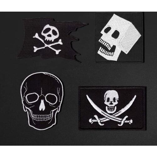 Punk style Black skeleton Patch Gothic style Badges Embroidered Applique Sewing Iron On Badge Clothes Garment Apparel Accessory