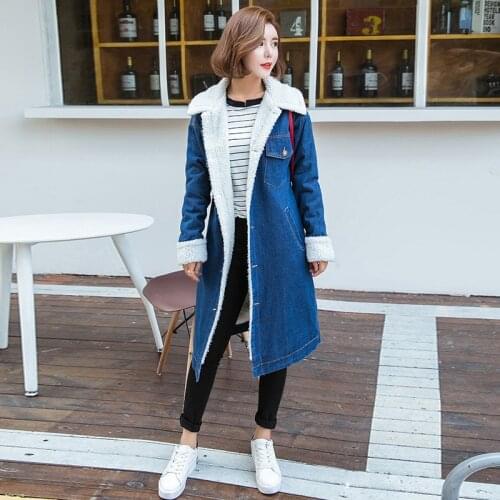 Denim jacket with fur for women Parka women 2018 winter warm jeans jacket fur female ladies faux fur coat KK2558