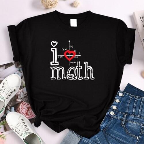 T-Shirts Womens I Love Math Letter Pattern Printed T-Shirt Women Casual Tees Oversize Soft Female t-Shirt Japan Style Tops
