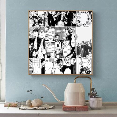 Haikyuu Hinata Volleyball White Weeb Black and Otaku Anime Kageyama Poster Print home Decor Wall art frame