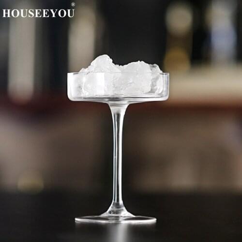 HOUSEEYOU Unleaded Crystal Flat Round Cocktail Glass Martini Cups Champagne Flutes Cocktail Goblet Bar Restaurant Bartender Tool