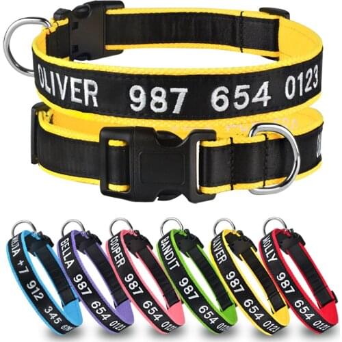 Personalized Dog Collar Pure cotton Pet Collars Adjustable Puppy Nameplate ID Collar Small Medium Large Nylon Embroidered Custom