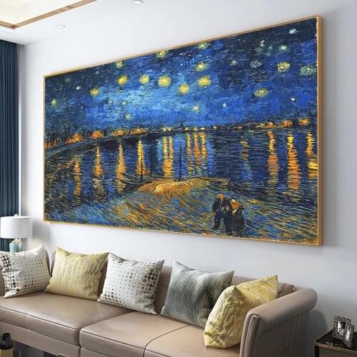 Starry Night on The Rhone River By Vincent Van Gogh Famous Impressionist Artist Oil Paintings on Canvas for Living Room Decor