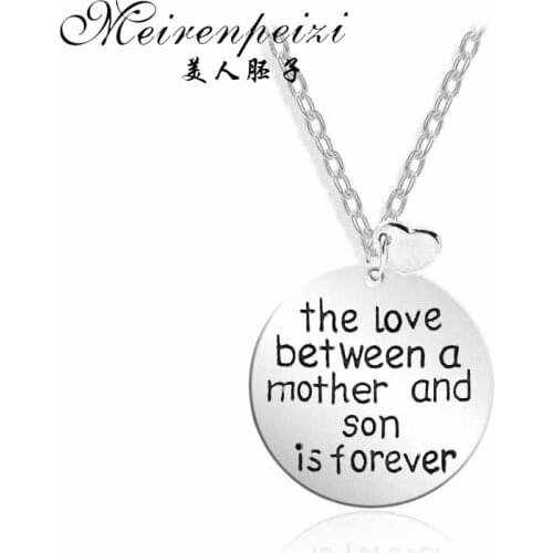 'The Love Between Mother And Son Is Forever 'Love Letter Pendant Necklace Silver Plated Simple Necklace For Boy Mom Gift Jewelry