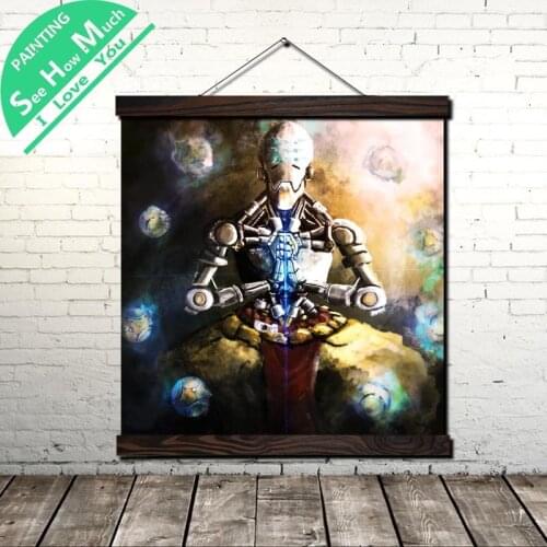 Mechanical Buddha Scroll Painting Canvas Vintage Poster and Prints Wall Art Picture Living Room Bedroom Farmhouse Decoration