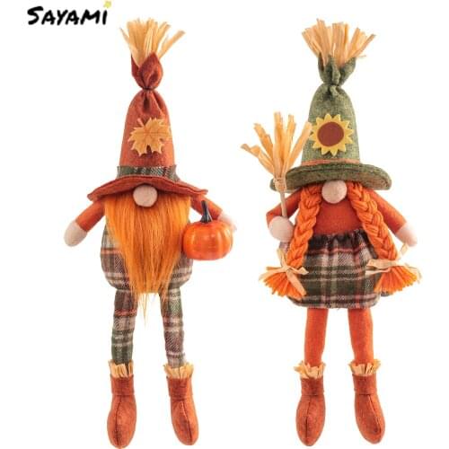 Cute Harvest Festival Maple Leaf Scarecrow Long-legged Dwarf Doll Ornaments Gnome Spring Flowers Elf Home Farmhouse Kitchen