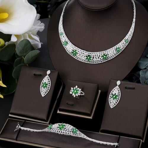 Missvikki Luxury Bold African Necklace Earrings Bangle Ring Set For Women Cubic Zircon Pave Party Wedding Saudi Arabic Dubai