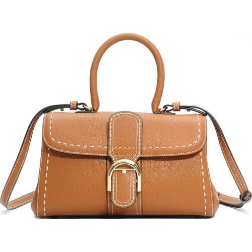 Fashion exquisite luxury leather handbag retro casual lady handbag shoulder bag female leather solid color retro female bag 2021