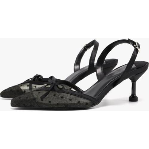 2020 Summer Breathable Pointed Mesh Bow Buckle Young Fashion Womens Slim Fashion Thin Heeled High-Heeled Sandals