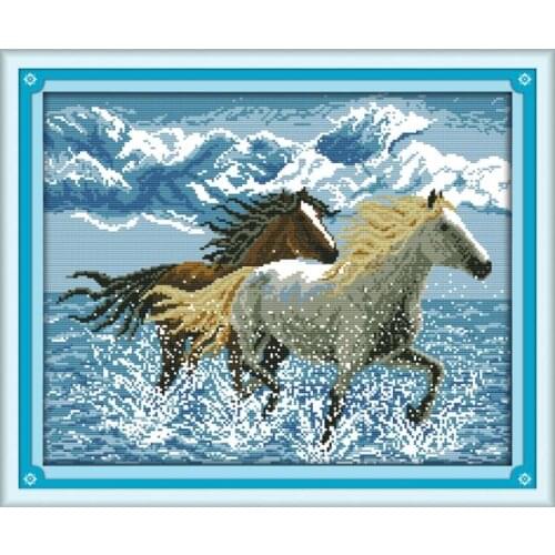 Running horses cross stitch kit 18ct 14ct 11ct count printed canvas stitching embroidery DIY handmade needlework