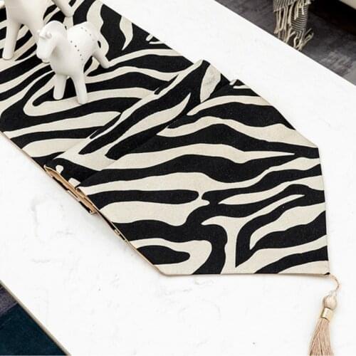 DUNXDECO Table Runner Home Party Dinner Tablecloth Cover Fabric Modern Classical Black Zebra Artistic Bed Runner Decorating