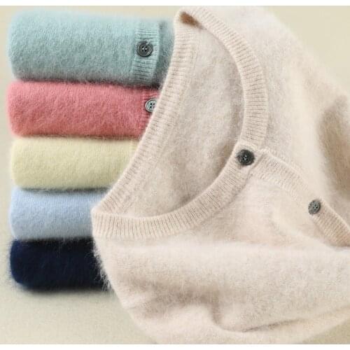 2021 Atumn /Winter New Mink Cashmer Wool Sweater Woman O-Neck Cardigan Korean Fashion Knitted Top Oversized Warm Female Jacket