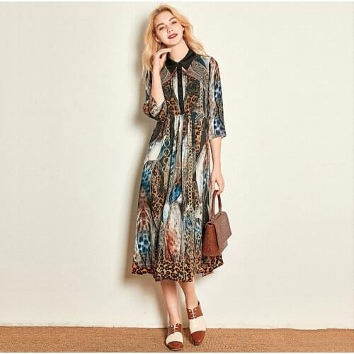 2019 Summer New Casual Women Dress European American Style Wild Leopard Skin-friendly Silk Dress Female Long Section High Waist