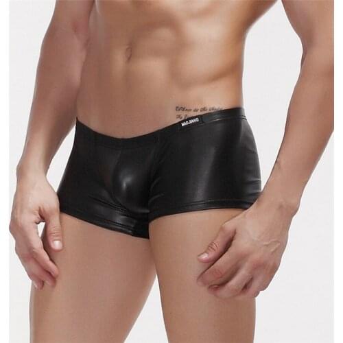 Roupa Interior Dos Homens Boxers Mens Soft PU Leather Sexy Male Underpants Underwear Cueca