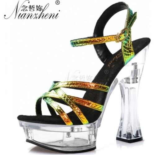 6 Inches Sexy Fetish Models Show Party Dress 14cm Super High Stripper Heeled Platform Sandals Pole Dance Shoes Crystal Gladiator