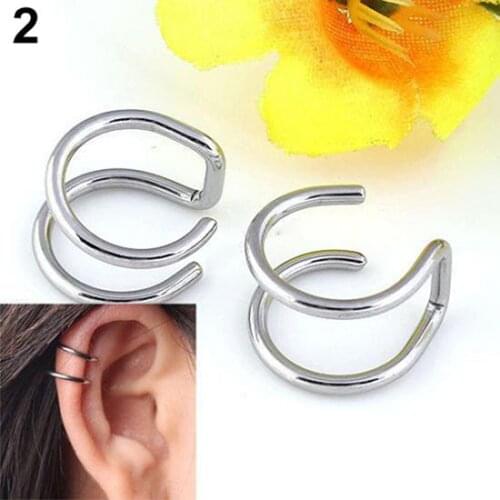 Stainless Steel 2-Row Fake Cartilage Ear Nose Lip Cuff Clip On Earrings Gift Stud Earrings Ear Stud Women Jewelry