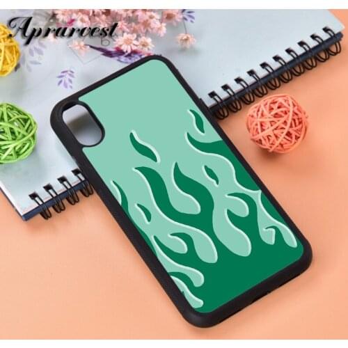 Aprarvest Green Colored Flames Flame Silicone Rubber Phone Case Cover For iPhone 6 6S 7 8 PLUS X XS XR 11 12 MINI PRO MAX