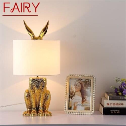 FAIRY Resin Table Lamp Modern Creative Gold Rabbit Lampshade LED Desk Light for Home Living Room
