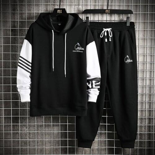 Tracksuit Men Autumn Long Sleeve Casual Patchwork Sportswear Mens Sweat suit 2PC Hoodie+Sweatpant Male Set Moleton Masculino 4XL