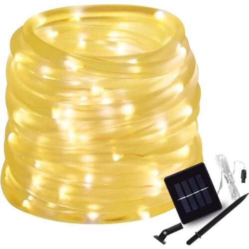 Solar Rope Light 33FT 100L IP65 Waterproof Outdoor LED Fairy String for Party Christmas Holiday Decor(Warm White-Vaporous)